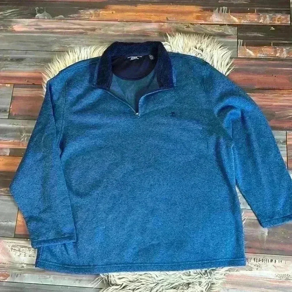 IZOD Blue Heathered Faux Sherpa Lined Lapel Quarter Zip Sweater Pullover, XXL - Picture 1 of 7